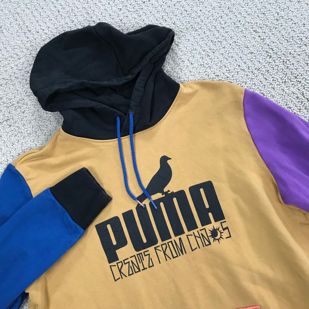 Puma x Staple Pigeon Creates From Chaos Colorblock Hoodie Mens Medium Tan Multi